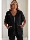 Bonbon Half Zipper Kangaroo Pocket Short Sleeve Hoodie