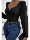 Black V Neck Long Sleeve Bodysuit