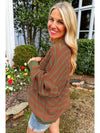 Brown Stripe Round Neck Drop Shoulder Loose Sweater