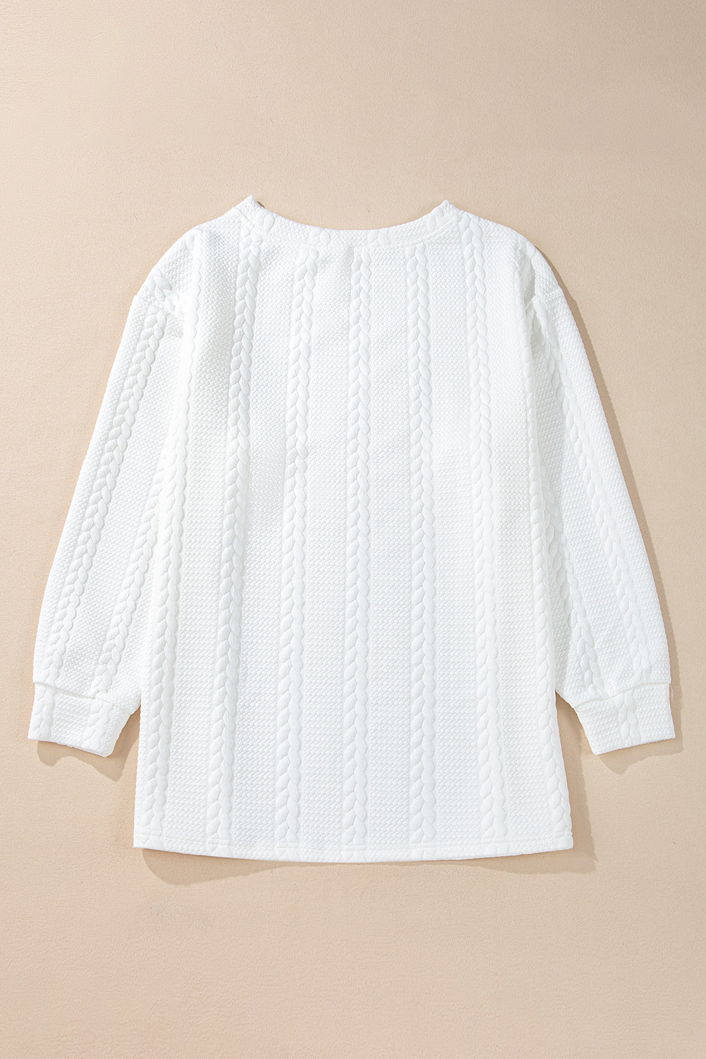 White Textured Loose Plus Size Long Sleeve Top