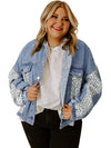 Beau Blue Leopard Patchwork Plus Size Denim Jacket