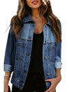 Blue Stripe Washed Oversized Pocketed Denim Jacket