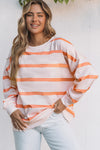 Orange Striped Print Drop Shoulder Pullover Sweatshirt