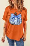 Orange Floral Pumpkin Bow Print Thanksgiving T Shirt