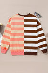 Brown Stripe Color Block Drop Shoulder Pullover Sweatshirt