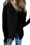 Black Plush Collared Quilted Zipped Puffer Vest