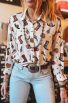 White Boots Cactus Print Button Up Shirt