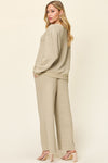 Double Take Full Size Texture Long Sleeve Top and Pants Set - Cocoa Yacht Club