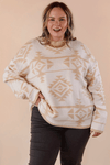 Apricot Plus Size Geometric Print Drop Sleeve Sweater