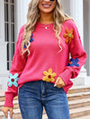 Angel Wings Crochet Flower Round Neck Sweater - Cocoa Yacht Club