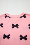 Pink Allover Bow Print Pockets Cropped Pajama Set