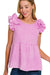 Zenana Double Gauze Acid Washed Tiered Ruffle Peplum Top