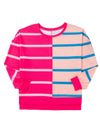 Rose Stripe Color Block Crewneck Long Sleeve Plus Size T Shirt