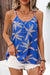 Blue Floral Print Lace Patchwork Flowy Cami Top