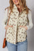 Apricot Floral Print Zip Up Quilted Warm Vest