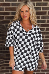 Black Checkered Tee and Shorts Plus Size Two Piece Set