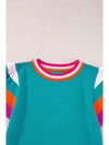 Bright Pink Contrast Sleeve Striped Round Neck Knitted Tee