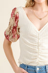 And The Why Full Size Floral Print Textured Sleeve Knit Top - Cocoa Yacht Club