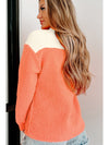 Orange Colorblock Zipper Stand Neck Sherpa Sweatshirt