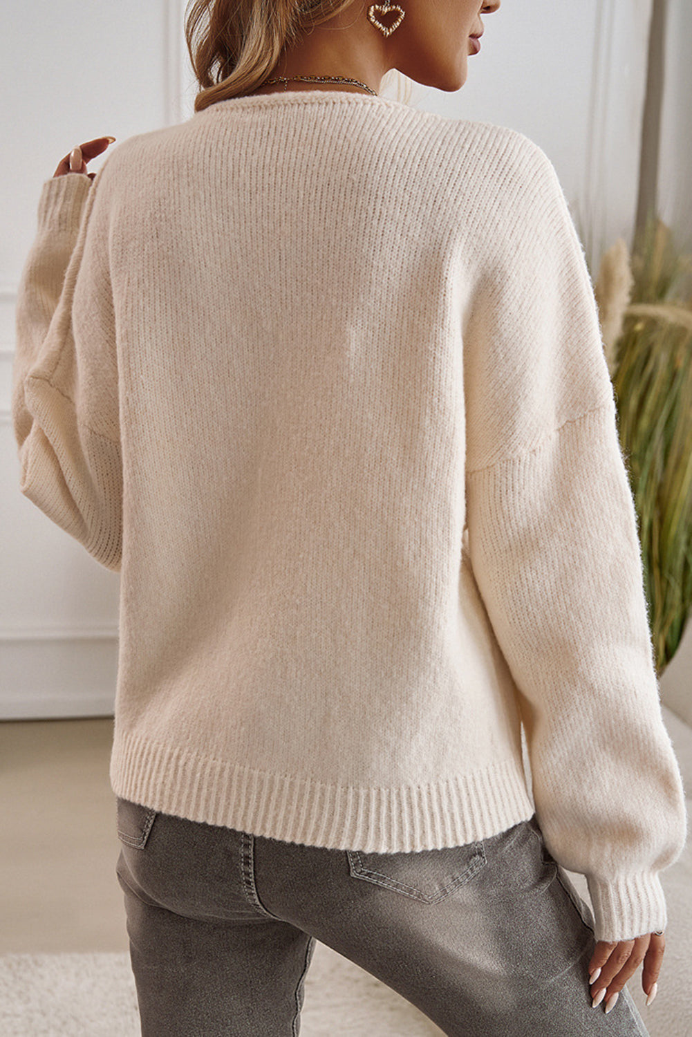 Apricot Casual Loose Cardigan Tie Solid Color Sweater