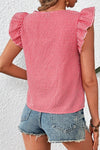 Red Gingham Square Neck Flutter Sleeveless Blouse