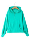 Smoke Green Half Zipper Kangaroo Pockets Drop Shoulder Hoodie