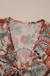 Orange Floral Bell Sleeve Pleated Blouse