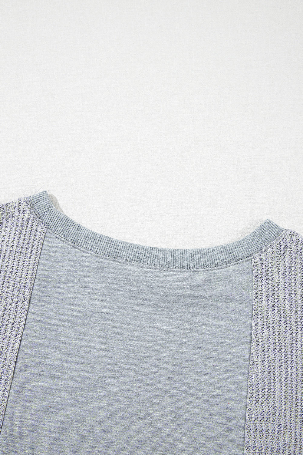 Long Sleeve Tops Light Grey Waffle Patchwork Long Sleeve Pullover Top.