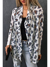 White Leopard Print Casual Open Front Cardigan