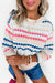 Khaki Striped Eyelet Pattern Drop Shoulder Sweater