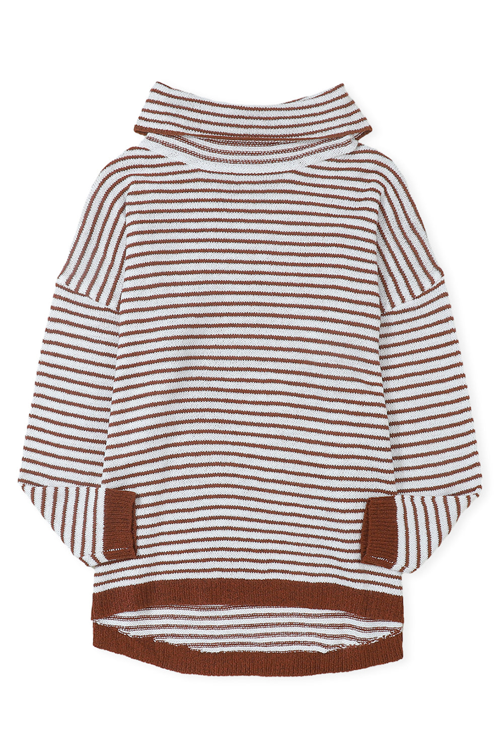 Brown Striped Turtleneck Oversized Sweater