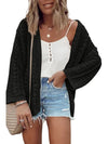 Black Hollow Out Crochet Knit Drop Shoulder Open Front Cardigan