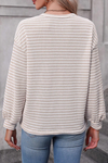 Rose Stripe Round Neck Drop Shoulder Long Sleeve Top