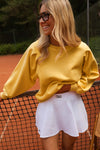 Citrus Balloon Sleeve Pullover Solid Color Sweatshirt