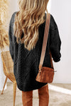 Coffee Twist Cable Knit Drop Shoulder Loose Fit Sweater Dress