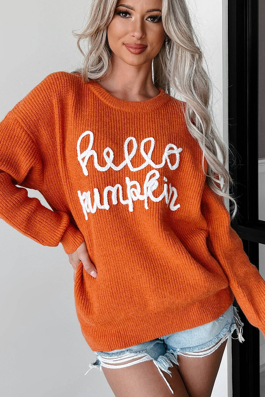 White Hello Pumpkin Graphic Sweater