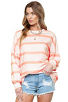 Orange Striped Print Drop Shoulder Pullover Sweatshirt