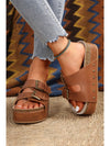 Chestnut Dual Buckle Studded Vintage Platform Slides Shoes