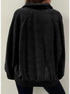 Black Snap Buttons Collared Balloon Sleeve Oversized Sweatshirt