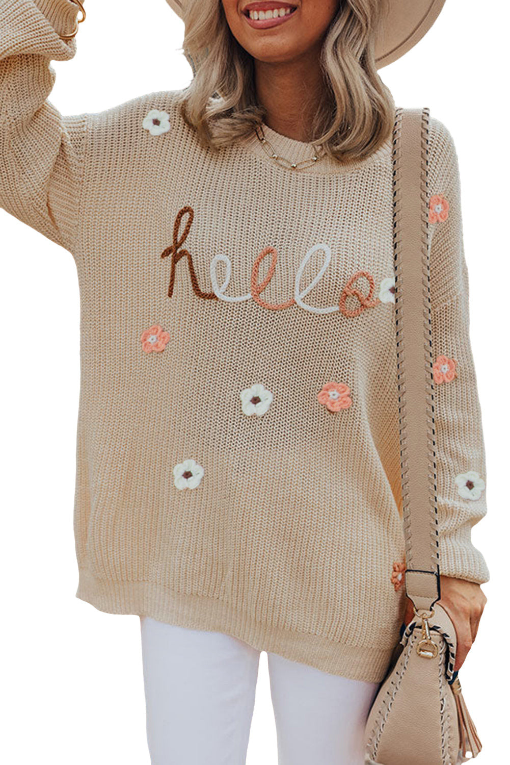 Sweaters Parchment Hello Floral Embroidered Knit Loose Sweater.