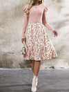 Ruffled Floral Long Sleeve Knee Length Dress