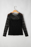 Black Lace Crochet Slim Fit Long Sleeve Top