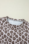 Brown Leopard Striped Color Block Long Sleeve Top