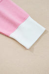 Pink Striped V Neck Collared Colorblock Patchwork Sweater