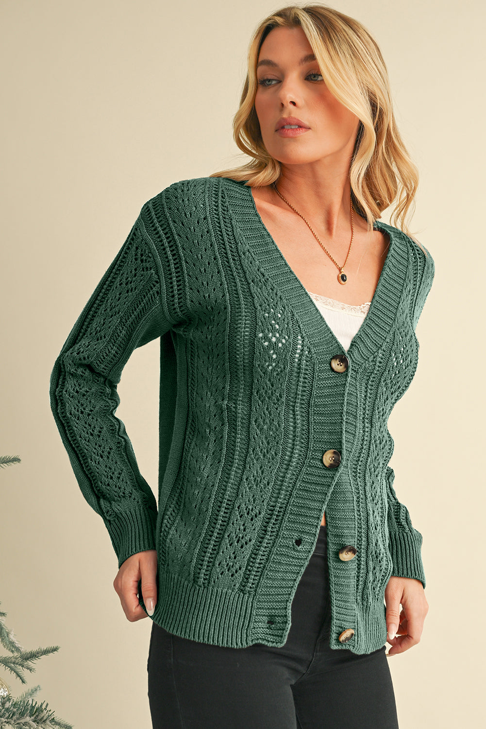 Real Teal Hollow Knit Drop Shoulder Cardigan