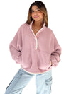 Fushia High Collar Long Sleeve Pocket Pullover Sweatshirt