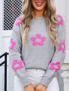 Angel Wings Flower Round Neck Long Sleeve Sweater - Cocoa Yacht Club