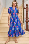White Floral Ruffle Hem Pop of Color Neckline Dress