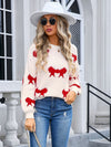 Angel Wings Bow Round Neck Dropped Shoulder Sweater - Cocoa Yacht Club