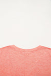 Fresh Salmon Floral Patched V Neck Long Sleeve Top